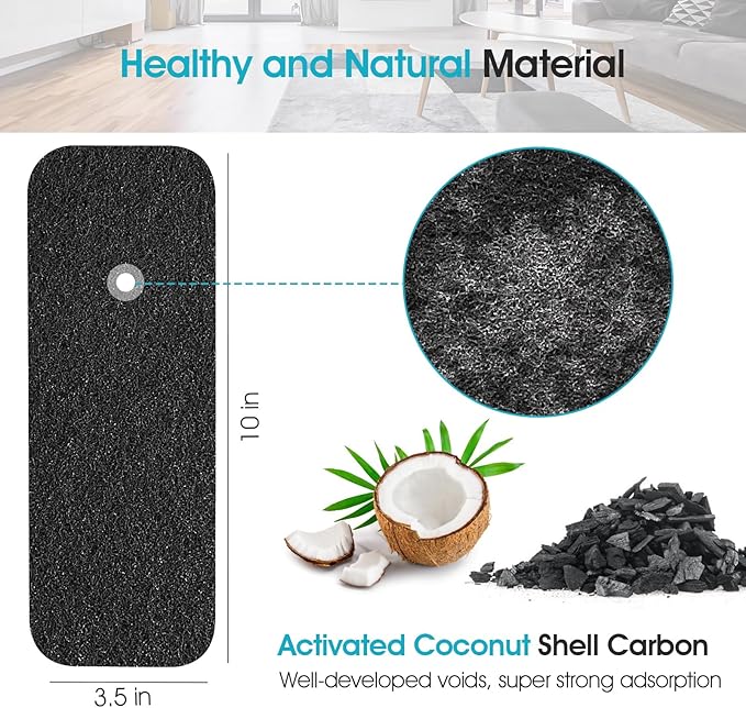 Butto 10-Pack Ceiling Fan Filters for Blades - Strong Adhesive Ceiling Fan Filters for Common Household Contaminants - Unscented Coconut Carbon Fan Air Purifier Pads to Make Air Fresh and Natural