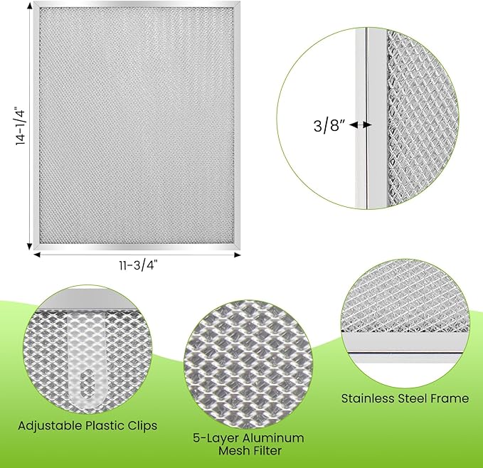 2 Pack 304 stainless steel edges Range Hood Filter BPS1FA30 11-3/4" x 14-1/4" x 3/8" - Exact Fit Bro.an QS1 30" Nu.tone WS1 QS2 Range Hood Replaces 99010299 BPS2FA30 99010305 AP3378953 by oneket