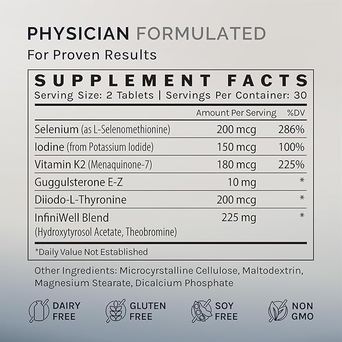 InfiniWell Thyroid Support+ - Targeted Thyroid Support Complex - Promote Hormone Signaling, Metabolic Health & Mitochondrial Energy Production - with Guggulsterone E-Z (60 Tablets)