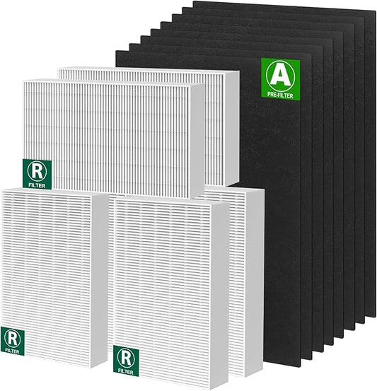 6 Pack HPA300 HEPA Filter Replacement R with 8 Pack Activated Carbon Filter A Compatible with Honeywell Air Purifier HPA300, HPA304, HPA200, HPA3300 and HPA5300 Series