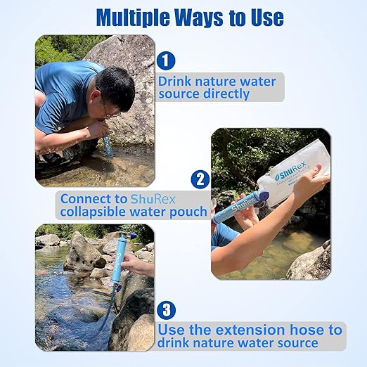 Gravity Fed Water Filtration System with Adjustable Tree Strap, 1.5 Gal Large Gravity Bag with Filter Straw, Water Purifier Survival for Travel, Backpacking, and Emergency Preparedness (6L)