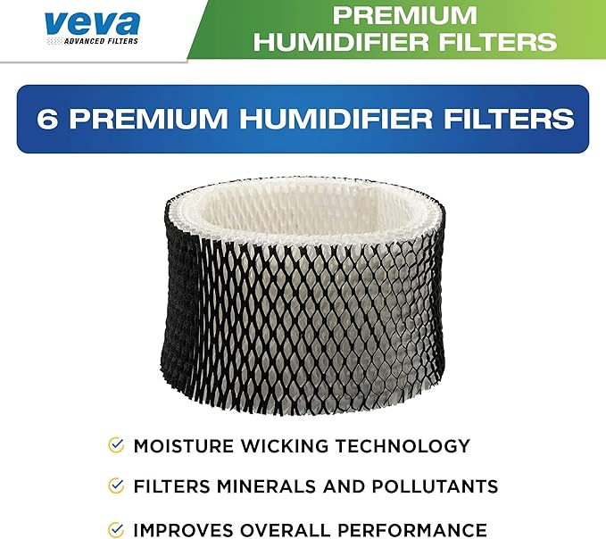 VEVA 6 Pack Premium Humidifier Filters Replacement for Holmes Filter A, HWF62, HWF62S, and Other Sunbeam Cool Mist Humidifiers