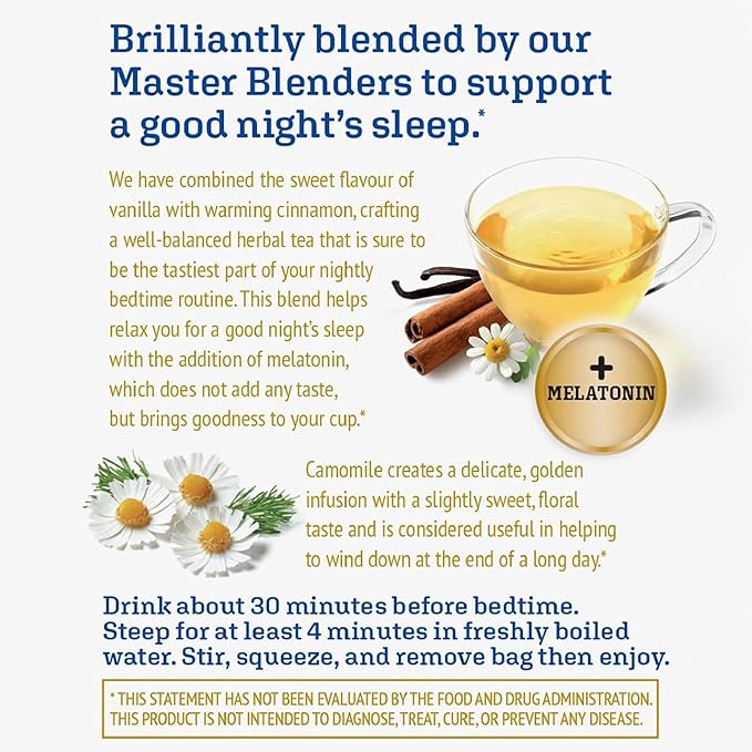 Twinings Superblends Sleep+ Herbal Tea with 1mg Melatonin, Camomile, Cinnamon & Vanilla, Naturally Caffeine-Free, 16 Tea Bags (Pack of 6), 96 Teabags