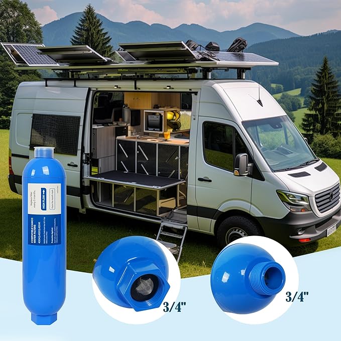 2 Pack RV Inline Water Filter with 2 Flexible Hose Protector, Reduce Bad Taste, Odors, Rust, Chlorine, Fluoride and Sediment in Drinking Water, Dedicated for RVs Campers Marines