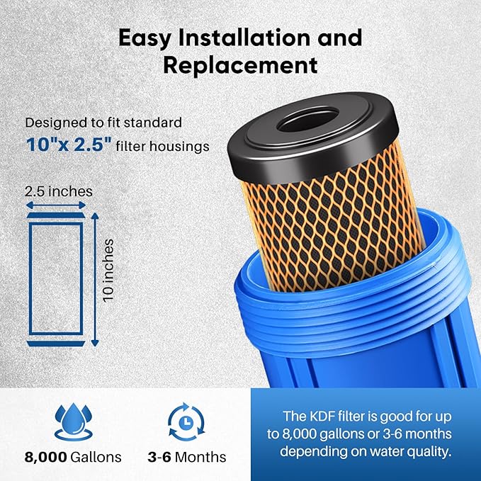 1 Micron 2.5" x 10" Whole House CTO Carbon Water Filter Cartridge Replacement for Under Sink Water Filter System, Dupont WFPFC8002, WFPFC9001, FXWTC, SCWH-5, WHEF-WHWC, WHCF-WHWC, AMZN-SCWH-5, 2Pack