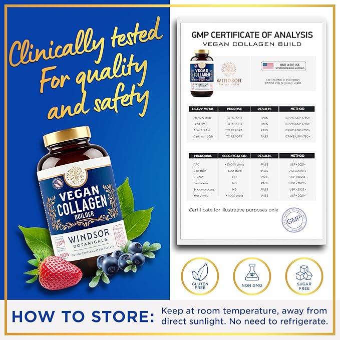 Vegan Collagen for Women and Men - Organic Superfood, Amino Acids Glycine, Lysine, Proline for Healthy Skin, Hair, Nails - Plant-Based Collagen Booster Supplements - 60 Gluten-Free Vegetarian Pills