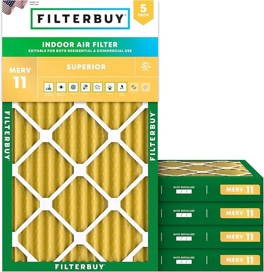 Filterbuy 20x36x2 Air Filter MERV 11 (MPR 1200) Allergen Defense Replacement (5-Pack), Electrostatic Pleated HVAC AC Furnace Filters, Made in USA (Actual Size: 19.50 x 35.50 x 1.75)
