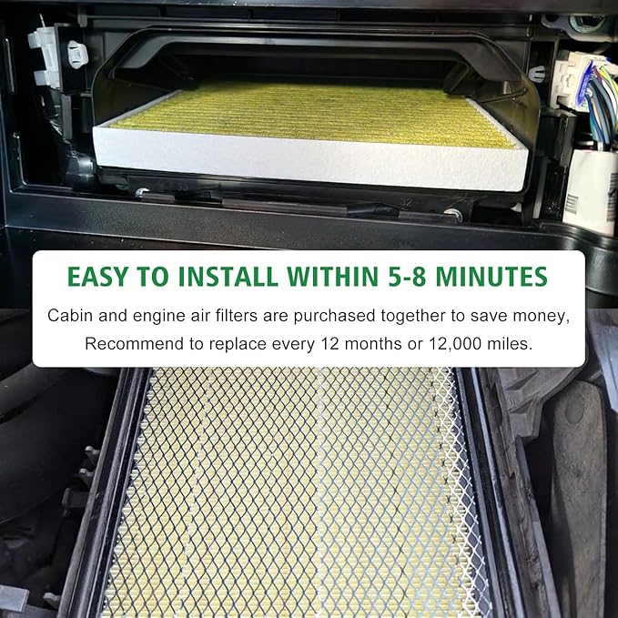 2PCS Cabin Engine Air Filter JMY09 JMP100 Kit Fits for Tacoma 3.5L 2016 2017 2018 2019 2020 2021 2022 2023, Replacement for 178010P100, CA11895, 87139YZZ09, CF10374