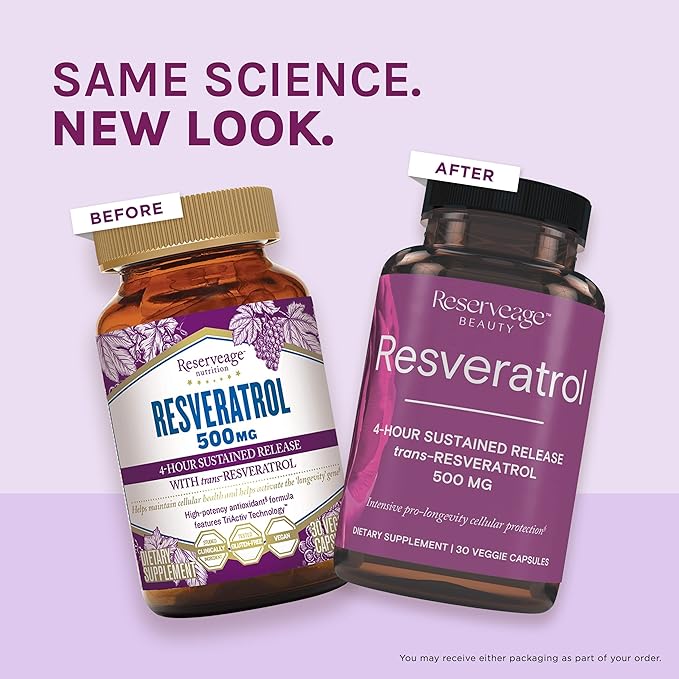 Reserveage Beauty, Resveratrol 500 mg, Antioxidant Supplement for Heart and Cellular Health, Supports Healthy Aging and Immune System, Paleo, Keto, 30 Capsules