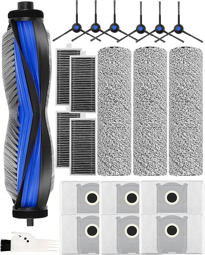 21Pcs Spare Accessories Compatible with ECOVACS DEEBOT X8 PRO OMNI/S14 PLUS Robot Vacuum Mop Replacement Parts with 6 Dust Bags, 4 HEPA Filters, 6 Side Brushes,3 Roller Mops,1 Main Brush,1 Brush