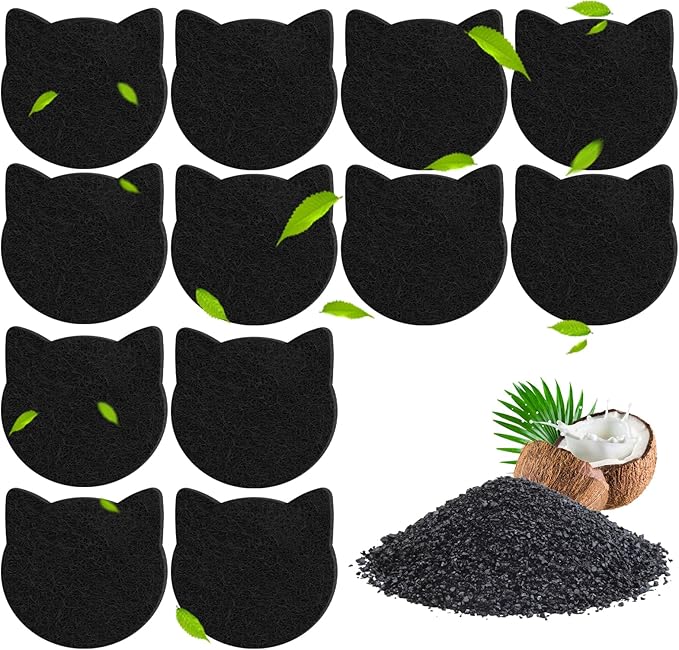 12 Pack Cat Litter Box Filter Litter Stick-on Activated Cat Litter Box Filter Compatible with Most Cat Litter Box Universal Cat Litter Box Filters Replacement to Absorb Odors and Keep Dry