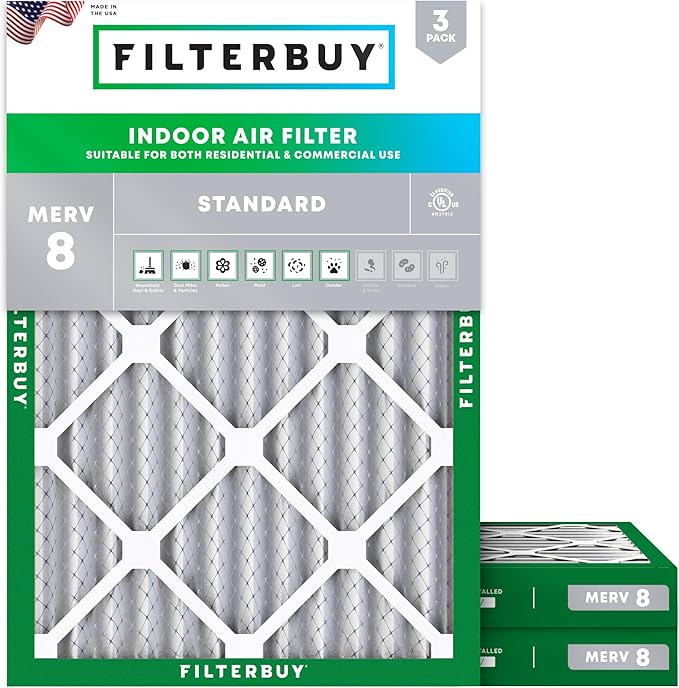 Filterbuy 28x30x2 Air Filter MERV 8 Dust Defense (3-Pack), Pleated HVAC AC Furnace Air Filters Replacement (Actual Size: 27.75 x 29.75 x 1.75 Inches)
