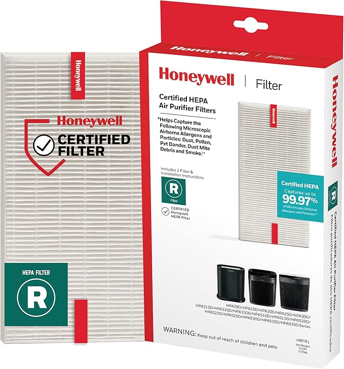 Honeywell HEPA Air Purifier Filter R, 1-Pack for HPA 100/200/300 and 5000 Series - Airborne Allergen Air Filter Targets Wildfire/Smoke, Pollen, Pet Dander, and Dust