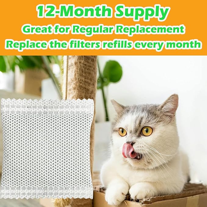 12 Pack Activated Charcoal Filters Refills for PuraMax Automatic Litter Box, Pet Odor Eliminator for PuraMax Self-Cleaning Cat Litter Box