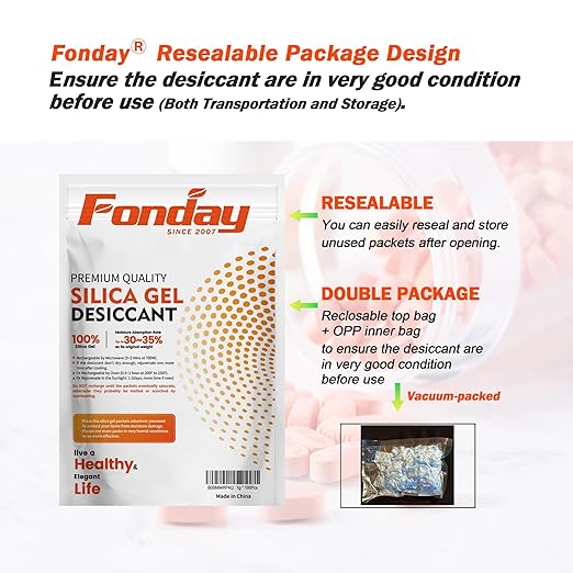 2Gram 1000Packets Fonday Food Grade Silica Gel Packs Desiccants Moisture Absorbers Desiccants Packets Dehumidifier Packs