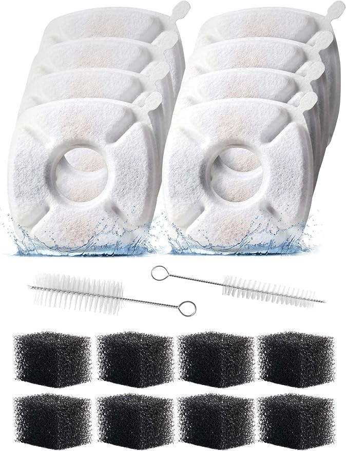 18 Pcs Cat Water Fountain Filters Compatible with Veken 95oz/2.8L Pet Fountains, Replacement Filter Kit with Sponges & Brushes, Triple Filtration for Fresh Clean Water, 2025 Upgraded