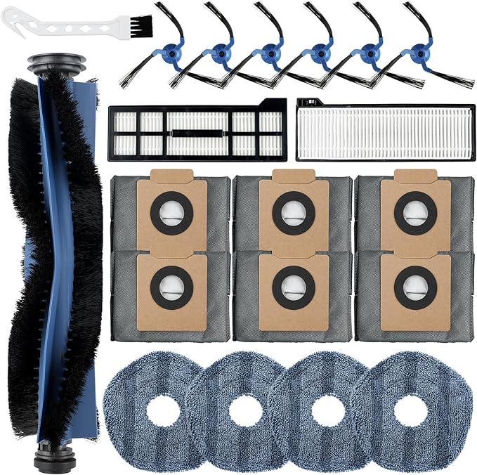 20 Pack X10 Pro Omni Replacement Parts Compatible with Eufy X10 Pro Omni Robot Vacuum Cleaner Accessories,1 Roller Brush, 2 HEPA Filters, 4 Mop Cloths, 6 Side Brushes, 6 Dust Bags, 1 Cleaning Tool