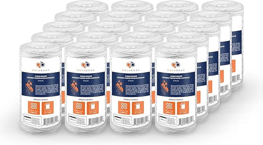 Aquaboon 5 Micron Water Filter 10 x 4.5 inch - String Wound Water Filter for Whole House System - Compatible with 84637, WPX5BB97P, PC10, 355214-45, 355215-45, WP10BB97P, WP5BB97P (20 Pack)