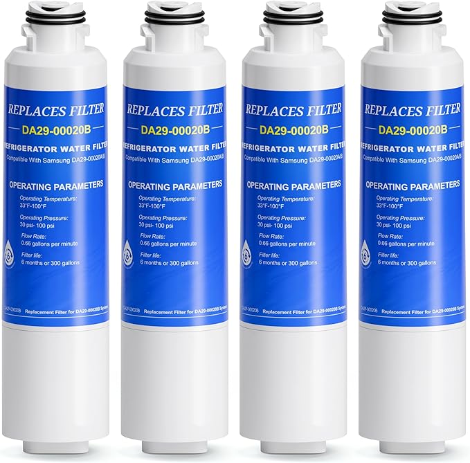 DA29-00020B Filter Compatible with Samsung Water Filter DA29-00020B, DA29-00020A, DA-97-08006A-B, HAF-CIN/EXP, HAF-CIN, HAF-CIN- exp, HAFCIN, 04609101000, 09101, 46-9101, 469101, 4 Pack, By CHOPLO