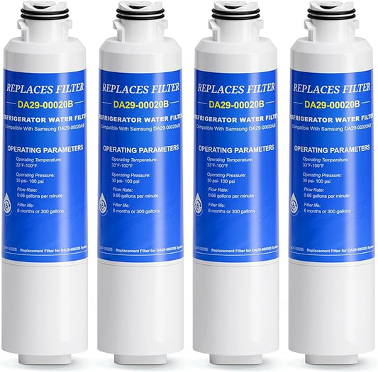 DA29-00020B Filter Compatible with Samsung Water Filter DA29-00020B, DA29-00020A, DA-97-08006A-B, HAF-CIN/EXP, HAF-CIN, HAF-CIN- exp, HAFCIN, 04609101000, 09101, 46-9101, 469101, 4 Pack, By CHOPLO