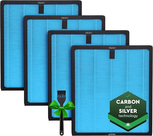 4 Pack HY4866 True HEPA Replacement Filter Compatible with MORENTO, WESTHEY HY4866, YIOU M1 - Air Purifier Filters, 4 Stage Filtration, 2in1 Carbon & Silver Technology - Blue