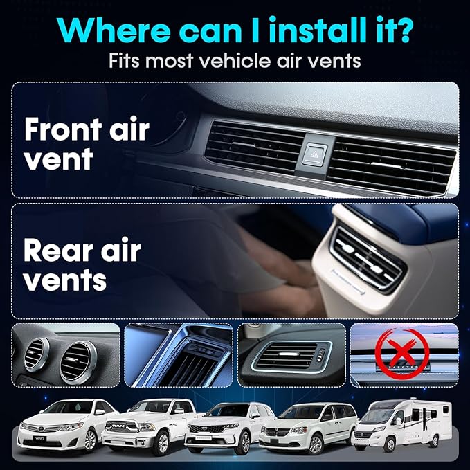 Smart Car Air Purifier Ionizer - Compact, Filter-Free Odor Eliminator for Smoke, Pet Odors and VOCs, Auto On/Off, Silent Operation, Universal Vent Clip Air Freshener for Car, Home, Office Use by Yakry