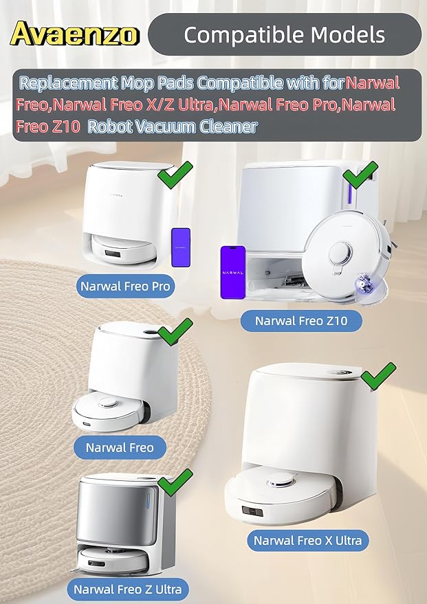 8 Pack Replacement Mop Pads Compatible with Narwal Freo X Z Ultra Z10 Freo Pro J3 J4 YJCC012 YJCC015 Microfiber Resuable Mop Cloth Robot Vacuum Cleaner Accessories, White and Grey