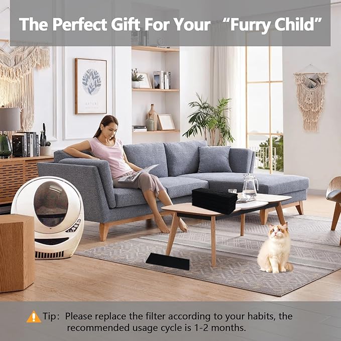 12 Pack Litter Box Filter, 10x3.5 Inch Charcoal Filters for Litter Robot 3, Activated Carbon Filter, Long Lasting Odor Control