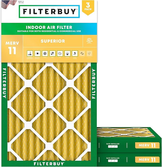 Filterbuy 20x36x2 Air Filter MERV 11 (MPR 1200) Allergen Defense Replacement (3-Pack), Electrostatic Pleated HVAC AC Furnace Filters, Made in USA (Actual Size: 19.50 x 35.50 x 1.75)