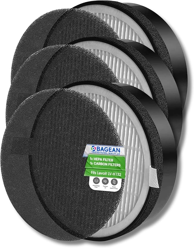 Bagean LV-H132 Replacement Filter Compatible with Levoit Filter Replacement for Levoit Air Purifier - H13 True HEPA Filters captures 99.97% particles and Activated Carbon Freshens the Air (3-Sets)