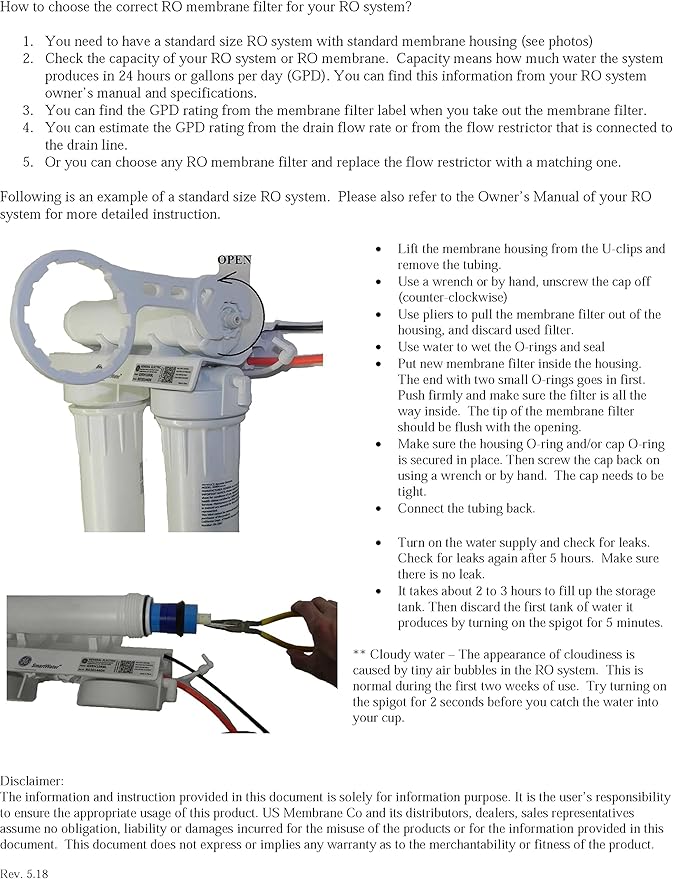 USM compatible RO membrane filter for GE FX12M, TFC-24, 24 GPD RO membrane filter for GE GXRM10RBL Reverse Osmosis systems