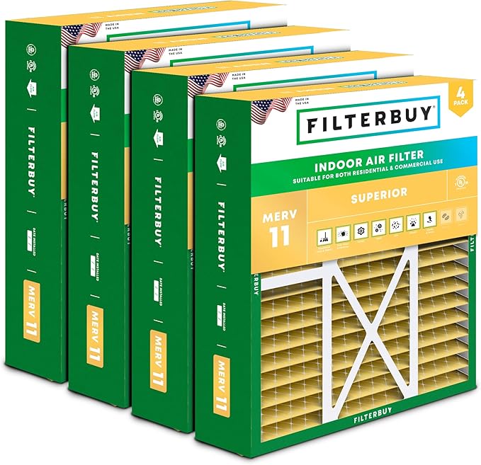 Filterbuy 22x24x5 Air Filter MERV 11 (MPR 1200) Allergen Defense Replacement (4-Pack), Pleated HVAC AC Furnace Filters for Amana, Goodman, and Five Seasons (Actual Size: 22.06 x 23.94 x 5.25)