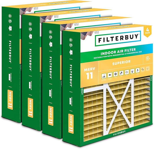 Filterbuy 20x22x5 Air Filter MERV 11 (MPR 1200) Allergen Defense Replacement (4-Pack), Pleated HVAC AC Furnace Filters for Amana, Goodman, Nordyne, & Five Seasons (Actual Size: 19.50 x 21.94 x 5.25)