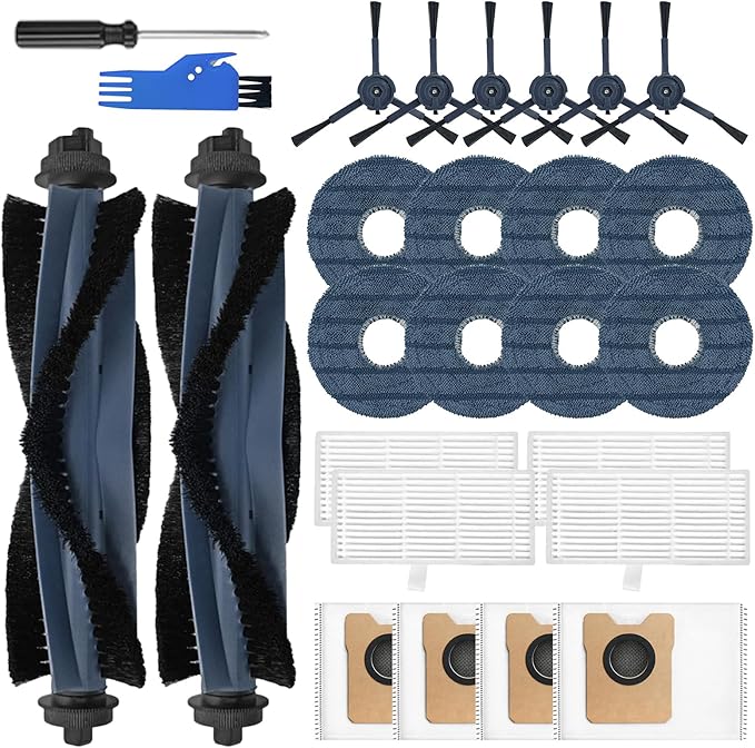 26 Pcs Accessories Kit for Eufy Omni C20 Vacuum Cleaner,Replacement Parts: 2 Main Brushes, 6 Side Brushes, 4 HEPA Filters, 4 Dust Bags, 8 Mop Pads, 2 Tools