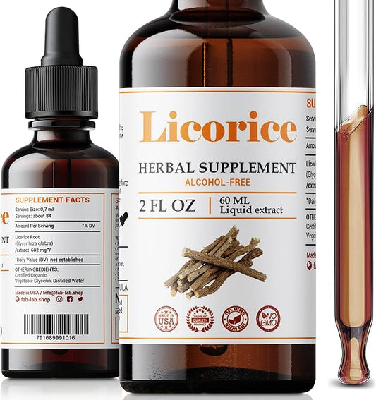 FabLab Licorice Root Extract - Herbal Immune Support- Glycyrrhiza Glabra Supplement for Digestion Restore Respiratory Health Fatigue -Non-GMO (Licorice 2 Fl Oz)