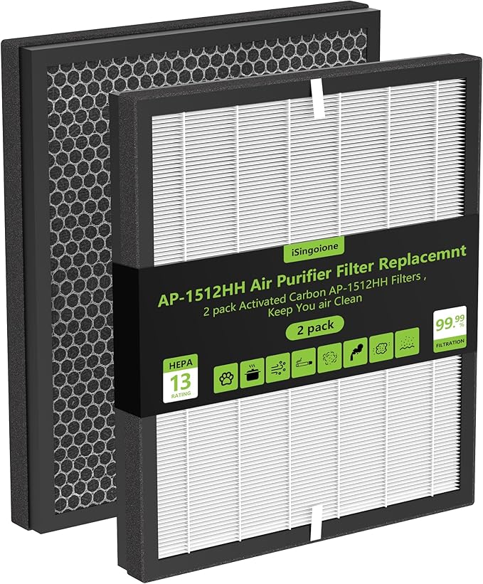 Enhanced AP-1512HH Air Purifier Replacement Filter for Coway Airmega AP-1512HH and Airmega 200M air Purifier, True HEPA Activated Carbon Filter, Compared to Part #3304899, 2 Pack