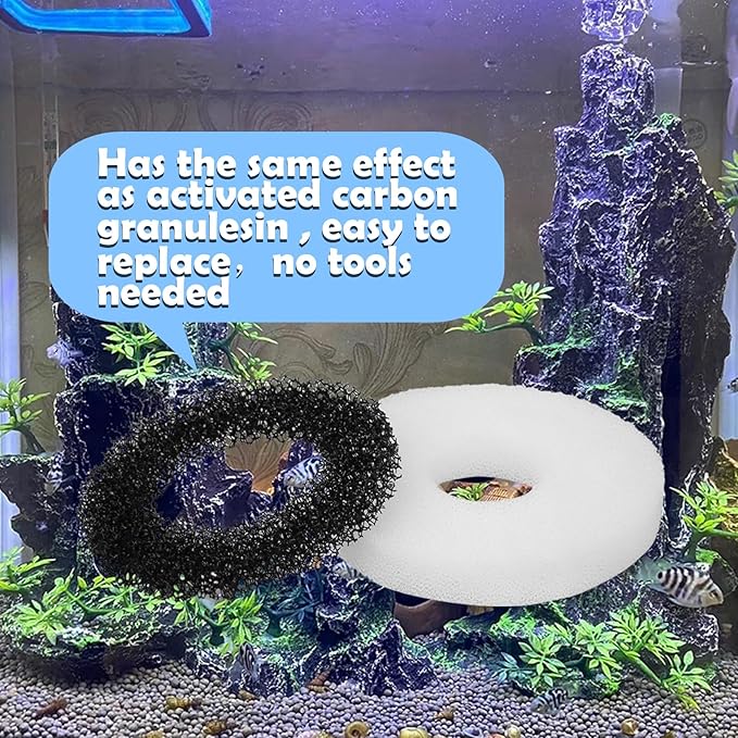 Foam and Carbon Rings Filter Replacement Compatible with Biorb Aquariums，Aquarium Sponge Foam Filter Pads (10 Piece of Carbon Foam, 10piece of Regular Foam, 2 Cleaning brushs,1 Cleaner pad)