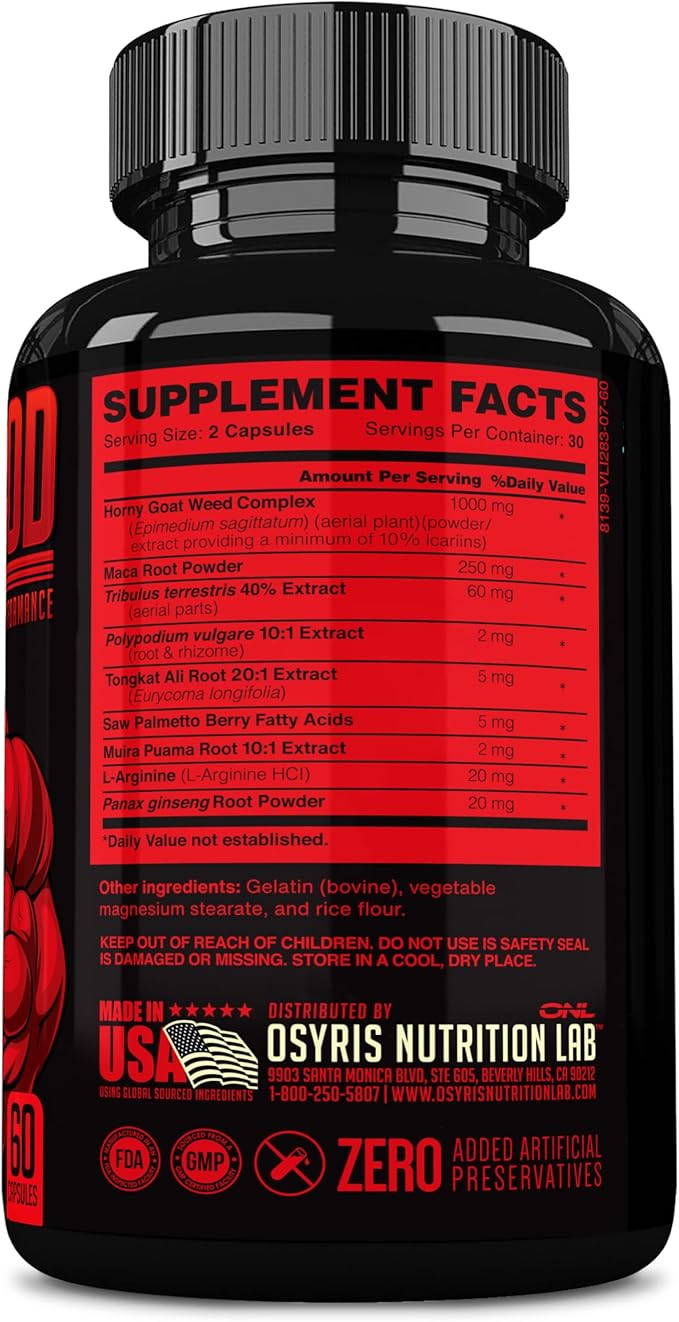 ONL Bull Blood Testosterone Booster - High Potency Male Enhancing Testosterone Supplement for Stamina & Endurance - Test Booster with Maca Root, Horny Goat Weed & Tongkat Ali - 120 Capsules (2-Pack)