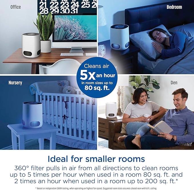 Clorox Air Purifiers for Bedroom Home, True HEPA Filter, Small Rooms Up to 200 Sq Ft, Removes 99.9% of Mold, Viruses, Wildfire Smoke, Allergens, Pet Allergies, Dust, AUTO Mode, Whisper Quiet