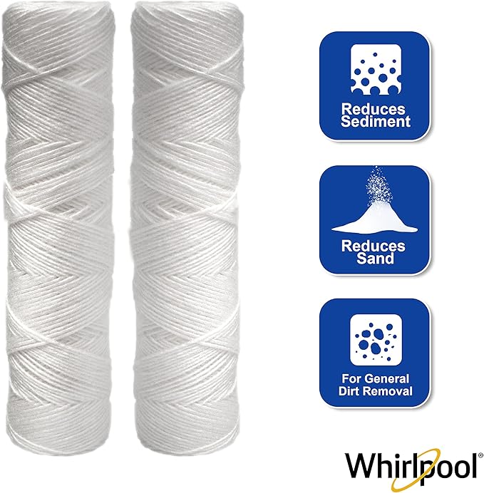 Whirlpool 10" x 2.5" String Wound Whole House Water Filters, NSF Certified 5-Micron Filtration Reduces Sediment for Well Water, WHKF-WHSW, 2-Pack
