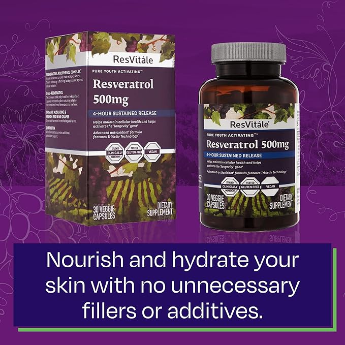 ResVitale Resveratrol 500 mg - Resveratrol Supplement for Men and Women - 30 Veggie Capsules