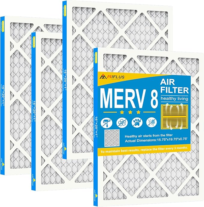 16x20x1 Air Filter,MERV 8,Furnace Air Filter for HVAC,Dust Defense-4packs by MIFLUS