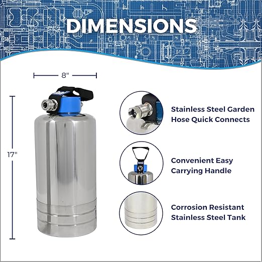 GoBluTech RV Water Softener, Stainless Steel Portable Water Softener, 10,000 Grain with Stainless Steel Garden Hose Quick Connects, RV Accessories Camper Vans and Travel Trailers - US Veteran Owned