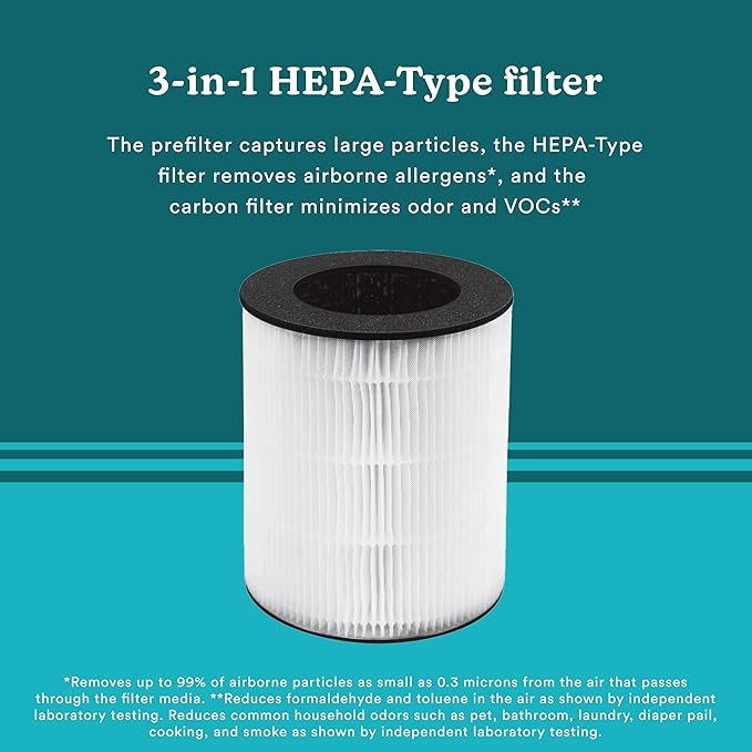 Homedics TotalClean 3-in-1 HEPA-Type Air Purifier Filter Replacement, Works with Homedics AP-T20, AP-T20WT and AP-T22 Air Purifiers, Captures Microscopic Airborne Particles