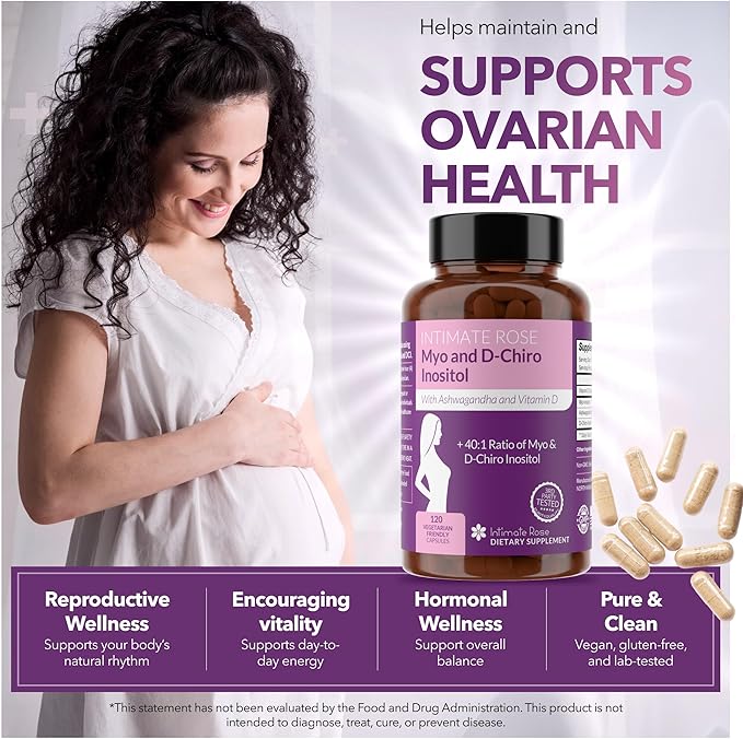 Intimate Rose Myo-Inositol & D-Chiro Inositol Supplement for Women - Hormone Balance & Ovarian Support for Women - Ideal 40:1 Ratio, Vitamin D3 + Ashwagandha