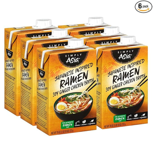 Simply Asia Japanese Inspired Ramen Soy Ginger Chicken Broth, 26 fl oz (Pack of 6)