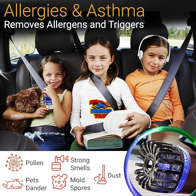 Car Air Purifier Ionizer - 12V Plug-in Ionic Anti-Microbial Car Deodorizer with Dual USB Charger - Smoke Smell, Pet and Food Odors, Allergens, Viruses Eliminator for Car (Matte Copper)