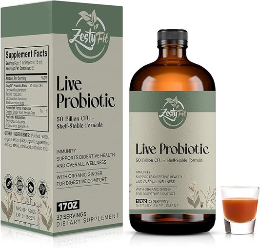 Liquid Probiotic - Natural Probiotic Blend with 50 Billion CFU - Helps Promote Immune Support & Gut Health for Men & Women - No Additives & Fillers -Vegan - Formulated in The USA, 17 fl oz