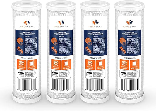Aquaboon 5 Micron 10 x 2.5 Carbon Block Water Filter Cartridge CTO Whole House Water Filter Replacement Compatible with WHKF-WHWC, FXWTC, 4-PACK