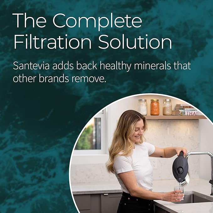 Santevia MINA Alkaline Water Filter Pitcher & 3-Pack Replacment Filter | Chlorine and Lead Filter | Water Purifier Pitcher | Home Water Filtration Pitcher | 9-Cup at Home Water Filter | Made in Canada